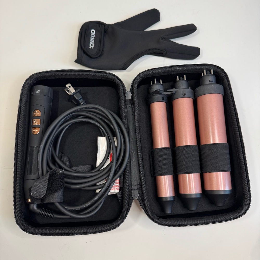 Amika Rose Gold Curling Iron wand Set with Case